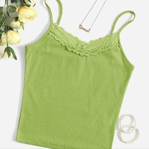 Lime Green Lace Trim Tank Top